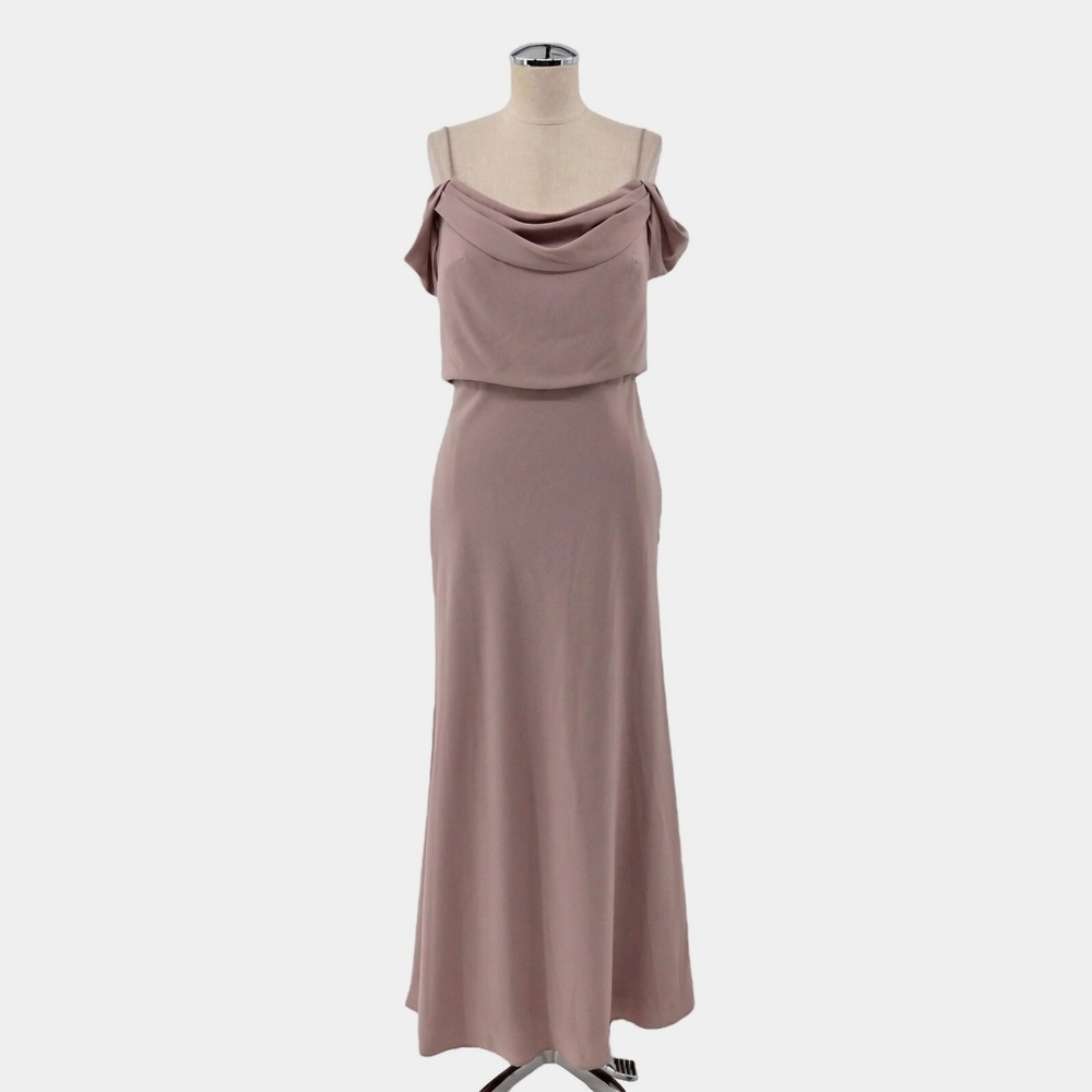 JENNY YOO Dress Size 6 Sabine Draped Off The Shoulder Crepe Gown Cowl Neck Mauve